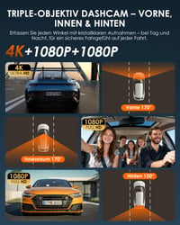 Autokamera iZEEKER 4K s 32GB kartou, 3-kanálová palubná kamera (predná, zadná a vnútorná), WiFi 6, IR nočné videnie, G-senzor, parkovací režim, WDR 3