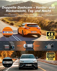 Cameră auto iZEEKER 4K față și 1080P spate, cu WiFi, sistem dual de înregistrare, ecran IPS de 2.99 inchi, vedere nocturnă, senzor G și card SD de 32GB, monitorizare parcare 3