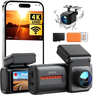 iZEEKER 4K első 1080P hátsó autós kamera WiFi kétcsatornás menetrögzítő 2.99 hüvelykes IPS kijelző éjszakai látással G szenzor 32GB SD parko
