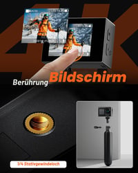 Akčná kamera iZEEKER 4K 24MP, vodotesná do 40 m, duálny displej, EIS, 170° zorný uhol, WiFi, diaľkové ovládanie, externý mikrofón, 2x 1350mAh batéria, sada príslušenstva 3