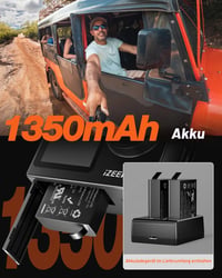 Akčná kamera iZEEKER 4K 24MP, vodotesná do 40 m, duálny displej, EIS, 170° zorný uhol, WiFi, diaľkové ovládanie, externý mikrofón, 2x 1350mAh batéria, sada príslušenstva 5