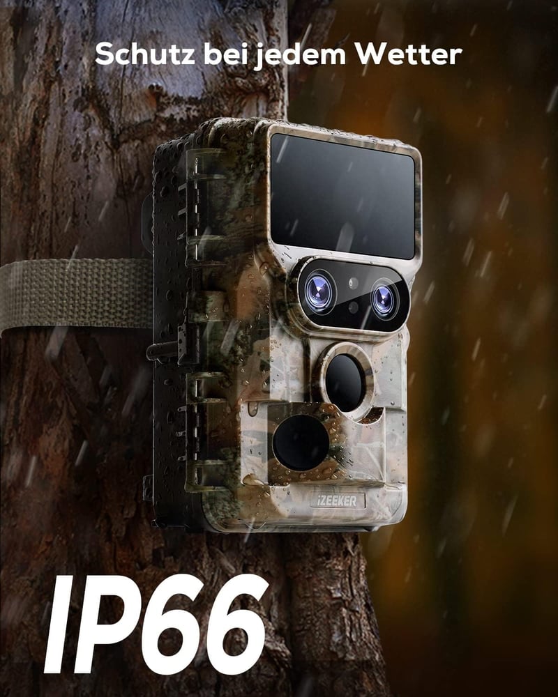 iZEEKER 4K 48MP WiFi vadkamera, dupla lencsével és éjjellátóval, 32GB SD-kártyával