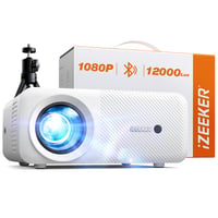 iZEEKER Mini Bluetooth Projektor 12000 Lúmenov s Rozlíšením 1080P, So Statívom - Domáce Kino, Kompatibilný s iOS, Android, PC, HDMI, USB, PS5, Xbox 1