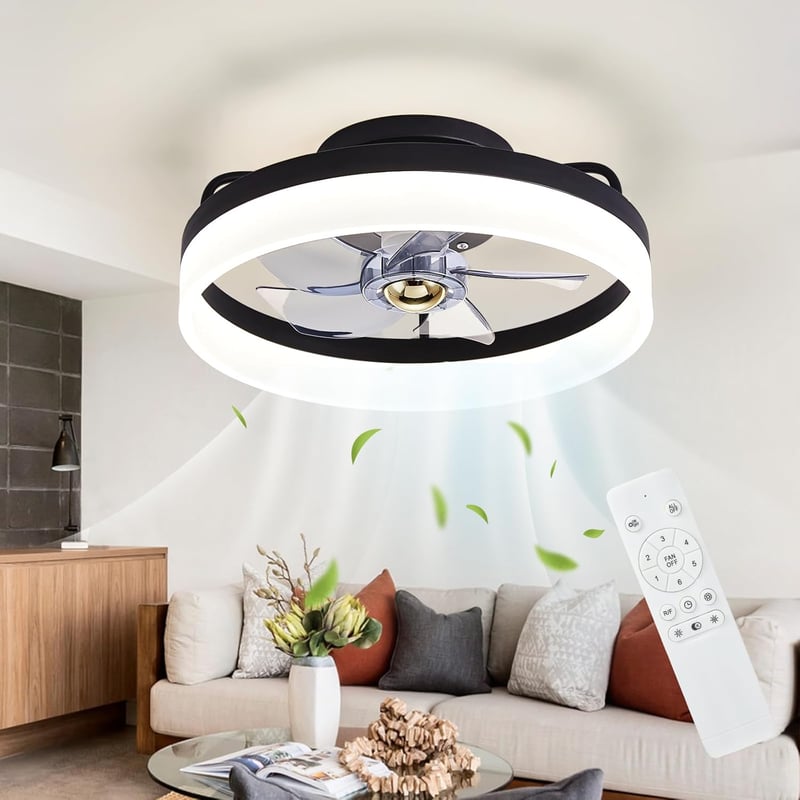 IZOWE 40 cm LED Mennyezeti Ventilátor Távirányítóval 6 Fokozat Dimmelhető Fekete