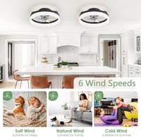 IZOWE 40 cm LED Mennyezeti Ventilátor Távirányítóval 6 Fokozat Dimmelhető Fekete 2