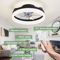 IZOWE 40 cm LED Mennyezeti Ventilátor Távirányítóval 6 Fokozat Dimmelhető Fekete 8