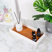 J JACKCUBE DESIGN MK205B Bőr Bambusz Rendszerező Tálca Fehér 30,5x13,7x4,1 cm Fürdőszoba Ékszer Parfüm Kulcs Telefon Smink Tárolóhoz 2