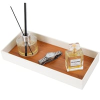 J JACKCUBE DESIGN MK205B Bőr Bambusz Rendszerező Tálca Fehér 30,5x13,7x4,1 cm Fürdőszoba Ékszer Parfüm Kulcs Telefon Smink Tárolóhoz 1