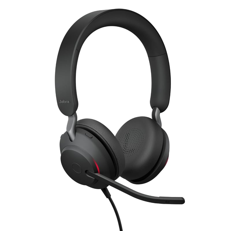 Káblový stereo headset Jabra Evolve2 40 SE s potlačením hluku, technológiou 3 mikrofónov a USB-C káblom, certifikovaný pre MS Teams, čierny