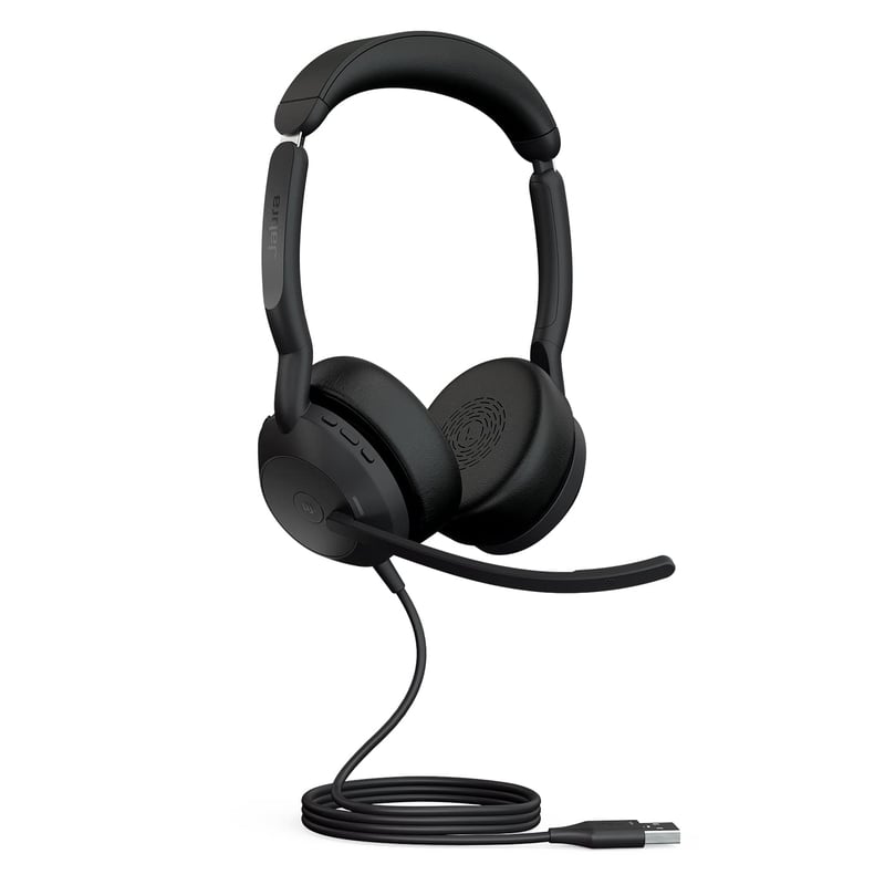 Káblový stereo headset Jabra Evolve2 50 s technológiou AirComfort, aktívnym potlačením hluku, certifikáciou pre MS Teams – čierny