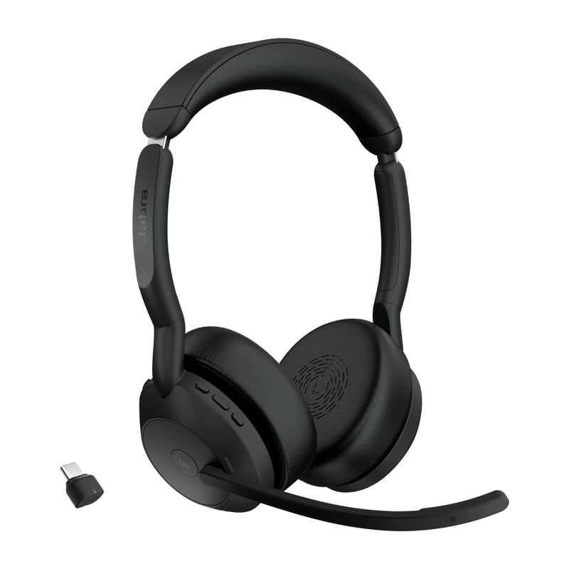 Bezdrôtové stereofónne slúchadlá Jabra Evolve2 55 s technológiou Bluetooth, mikrofónom s potlačením hluku, ANC, certifikáciou MS Teams, 18-hodinovou výdržou batérie, čierne