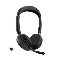 Căști stereo Bluetooth Jabra Evolve2 65 Flex, cu pad de încărcare wireless, tehnologie de anulare a zgomotului ClearVoice și ANC hibrid, certificate MS Teams, negru 1