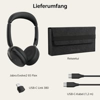 Căști stereo Bluetooth Jabra Evolve2 65 Flex, cu pad de încărcare wireless, tehnologie de anulare a zgomotului ClearVoice și ANC hibrid, certificate MS Teams, negru 8