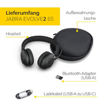 Bezdrôtové PC slúchadlá Jabra Evolve2 65 MS Stereo, s potlačením hluku, certifikované pre Microsoft Teams, USB-A Bluetooth adaptér, čierne 8