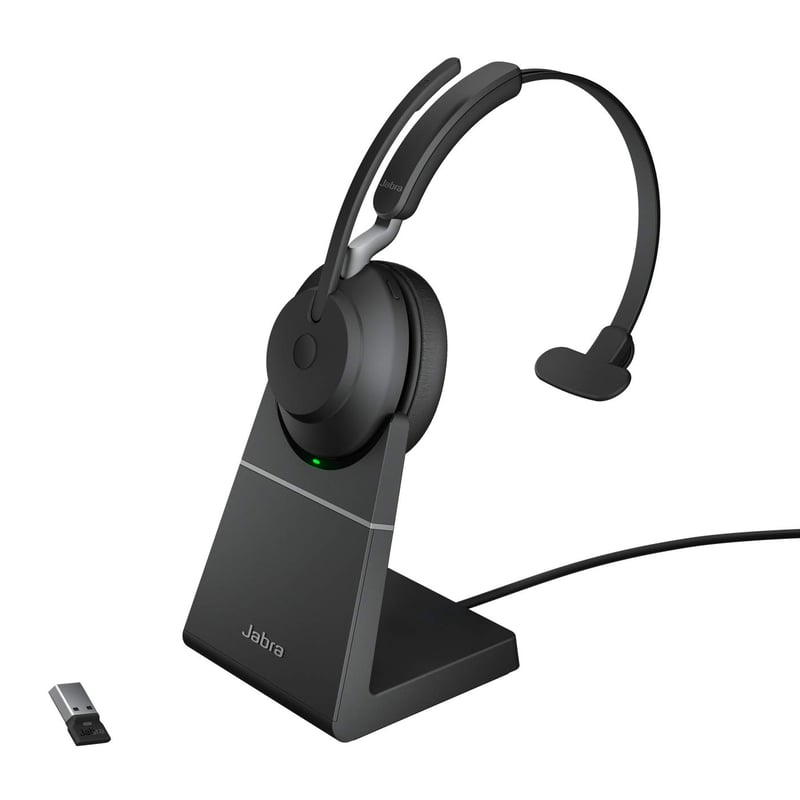 Căști mono wireless Jabra Evolve2 65 cu microfon, USB-A, Negru