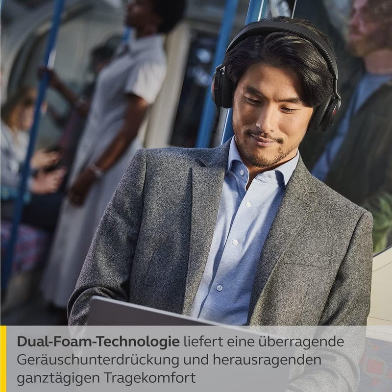 Jabra Evolve2 75 vezeték nélküli PC fejhallgató aktív zajszűréssel és Teams kompatibilitás - Optimised for Microsoft Teams, Teams, USB-A dongle