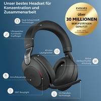 Bezdrôtové slúchadlá Jabra Evolve2 85 s potlačením hluku, certifikáciou Microsoft Teams a USB-A Bluetooth adaptérom, čierne 2
