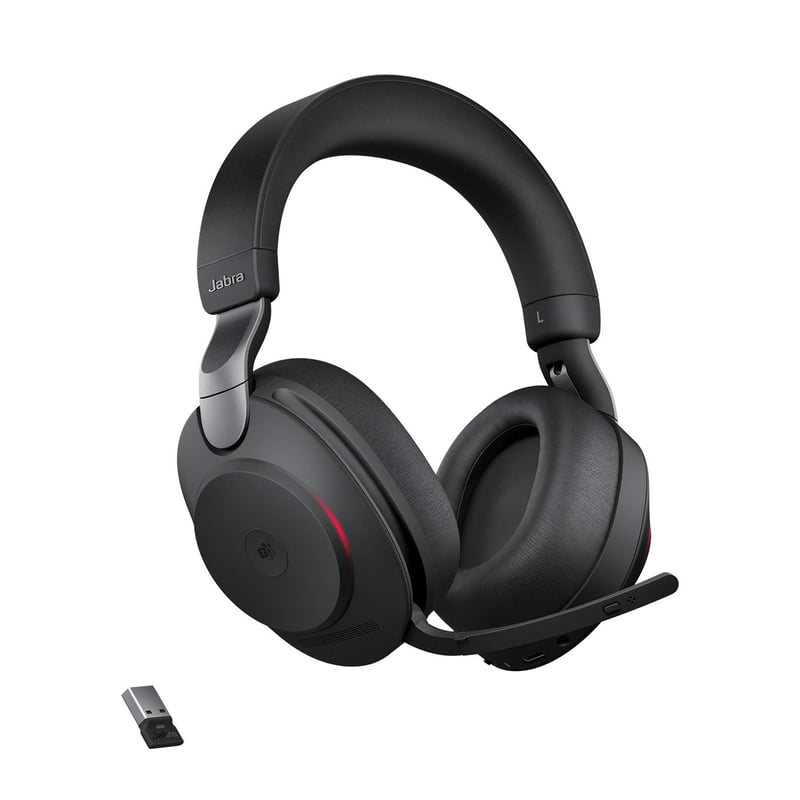 Bezdrôtové slúchadlá Jabra Evolve2 85 s potlačením hluku, certifikáciou Microsoft Teams a USB-A Bluetooth adaptérom, čierne