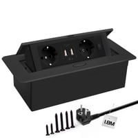 JACEPFY Priză de masă încorporabilă cu 2 prize și 2 porturi USB, cu încărcare USB-C PD18W, prelungitor pop-up negru pentru montare în blat 1