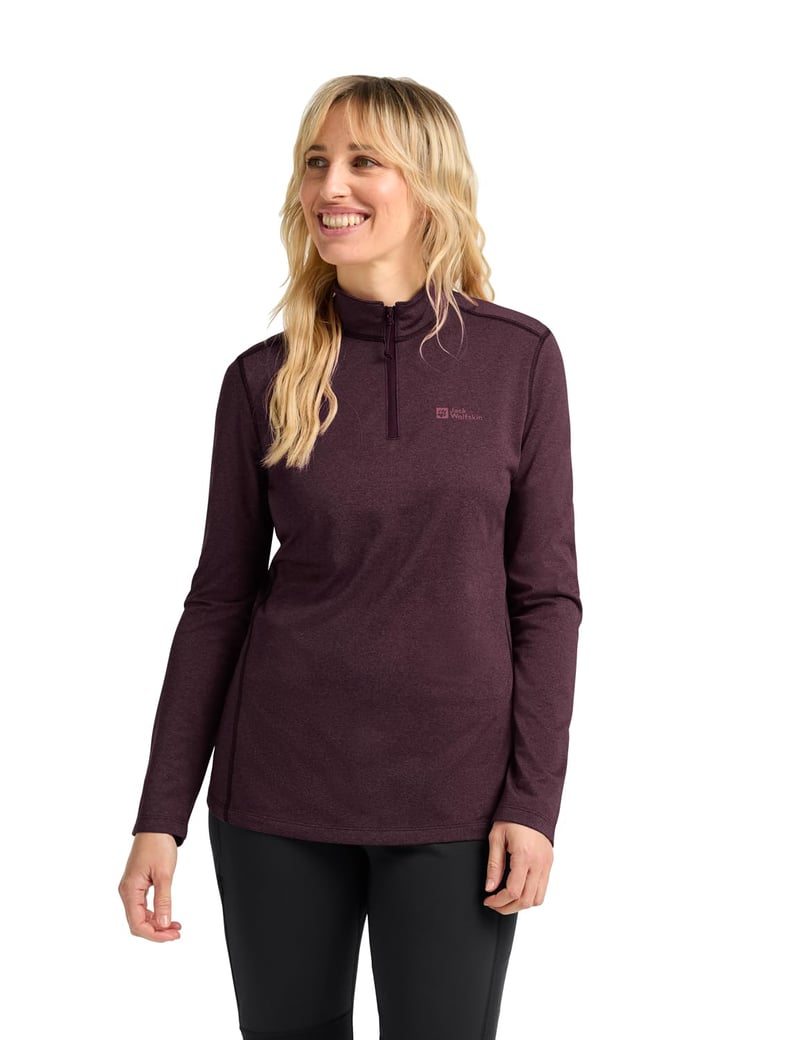 Dámske turistické tričko Jack Wolfskin Sky Thermal Hz – farba amarantová, veľkosť XL