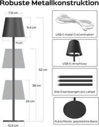 JACKYLED Vezeték nélküli asztali lámpa, 5000 mAh akkumulátor, 3 fokozat magasság, 3 színhőmérséklet, dimmelhető 3