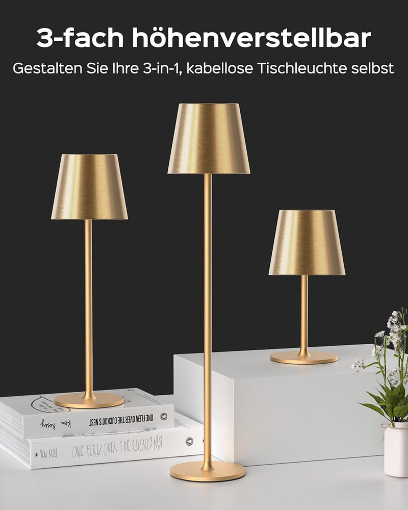 JACKYLED Vezeték nélküli asztali lámpa, 5000 mAh akkumulátor, magasságállítható, 3 színhőmérséklet, szabályozható