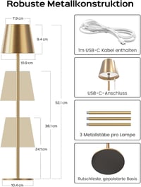 JACKYLED Vezeték nélküli asztali lámpa, 5000 mAh akkumulátor, magasságállítható, 3 színhőmérséklet, szabályozható 7