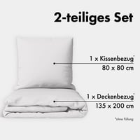 JACOBSON set posteljine 135x200 cm - 100% pamučni perkal, navlaka za poplun s patentnim zatvaračem 135x200 + jastučnica 80x80 cm, 2 dijela, svijetlosiva 2