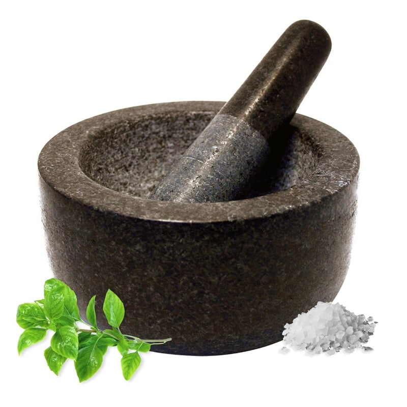 Mojar cu pistil din granit JADE TEMPLE – diametru 15,5 cm, înălțime 8 cm, set mojar din piatră gri