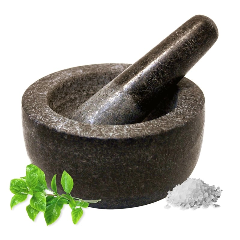 JADE TEMPLE Kamenná mažiar s tĺčikom, masívna žula, priemer 13 cm, výška 7 cm, sivá