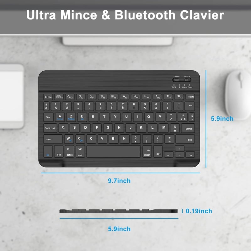 JADEMALL Bluetooth Billentyűzet iPad Pro Air Tablet Samsung Xiaomi Lenovo Mac Fekete Vezeték Nélküli Újratölthető Hordozható