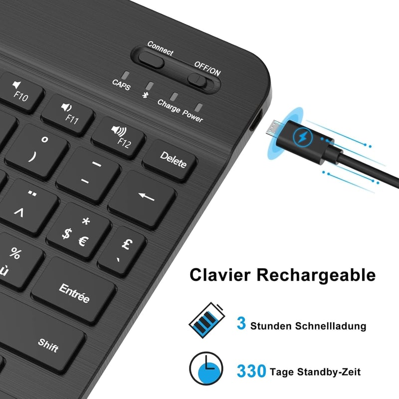 JADEMALL Bluetooth Billentyűzet iPad Pro Air Tablet Samsung Xiaomi Lenovo Mac Fekete Vezeték Nélküli Újratölthető Hordozható