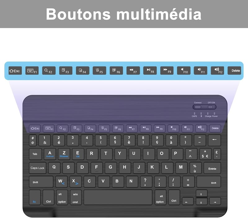 JADEMALL Bluetooth Billentyűzet iPad Pro Air Tablet Samsung Xiaomi Lenovo Mac Fekete Vezeték Nélküli Újratölthető Hordozható