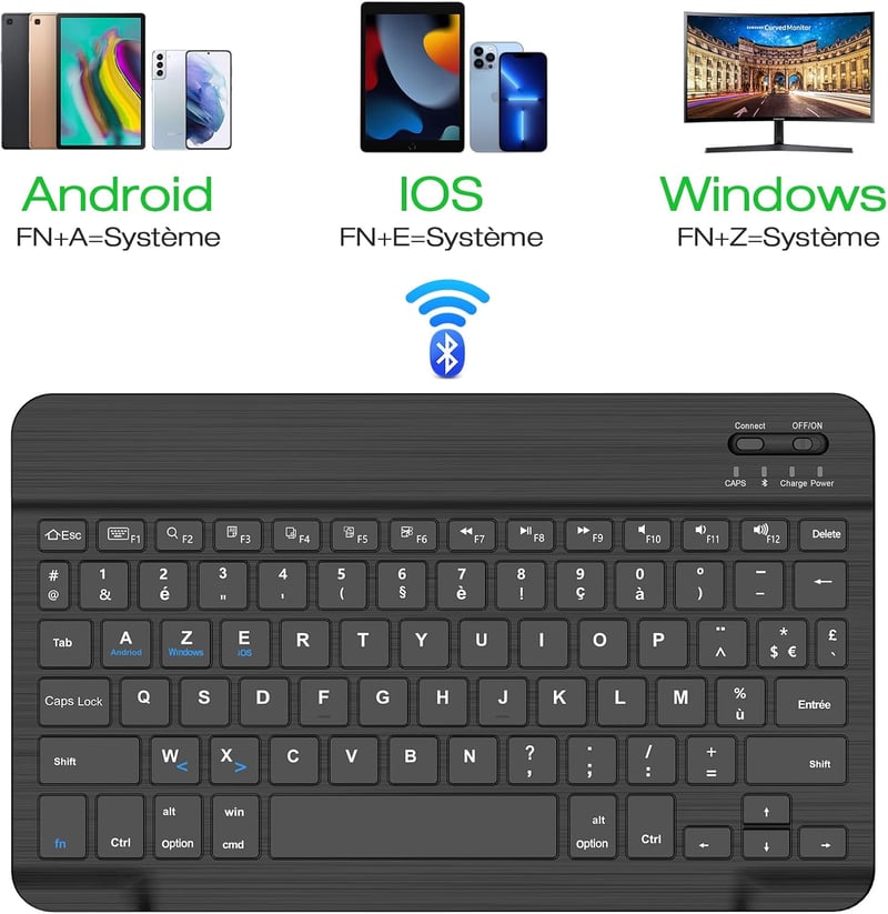 JADEMALL Bluetooth Billentyűzet iPad Pro, Samsung, Lenovo Tablethez - Hordozható Fekete