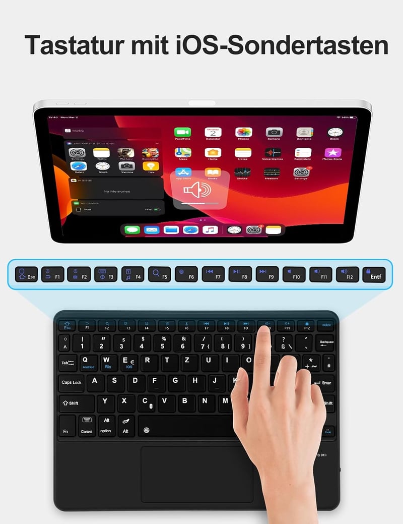 JADEMALL Bluetooth Billentyűzet Touchpad-dal QWERTZ 10 Colos Tablethez Fekete