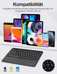 JADEMALL Bluetooth Billentyűzet Touchpad-dal QWERTZ 10 Colos Tablethez Fekete 3