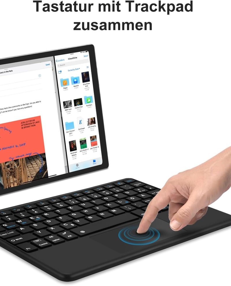 JADEMALL Bluetooth Billentyűzet Touchpad-dal QWERTZ 10 Colos Tablethez Fekete