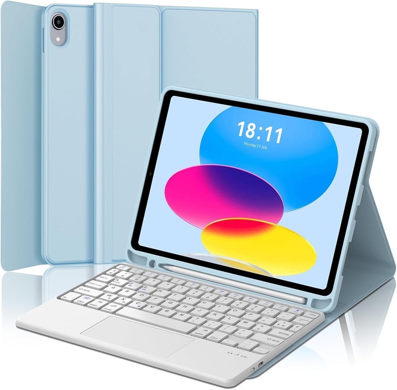JADEMALL Bluetooth Billentyűzet Trackpaddel iPad A16 11. Generációhoz (2025) és 10. Generációhoz (2022) - Levehető AZERTY Billentyűzet Érint