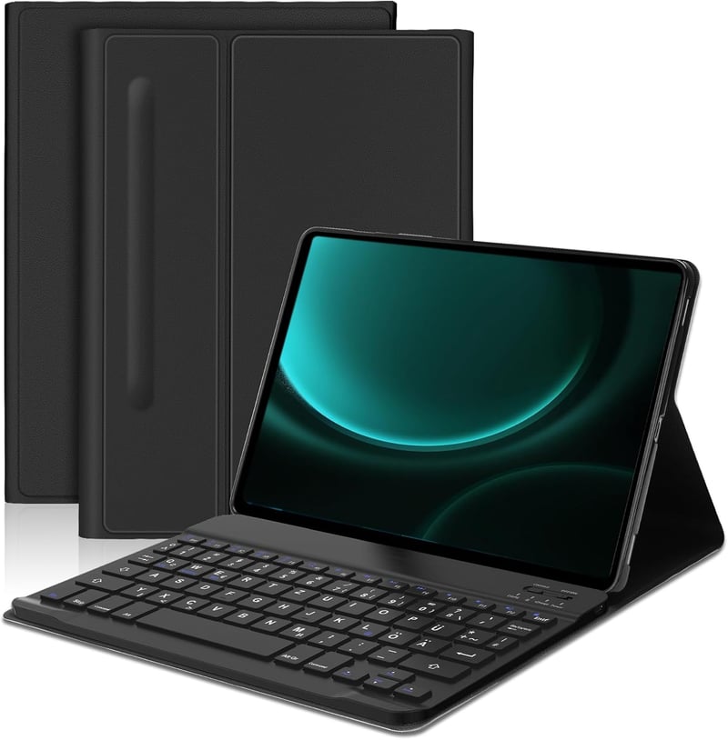 JADEMALL Bluetooth Billentyűzetes Tok Samsung Tab S10 FE/S9 FE/S9 10.9/11" Tablethez - Német QWERTZ, Levehető, Tartós Akkumulátor, Toll Tart