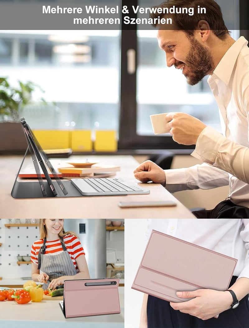 JADEMALL Bluetooth Billentyűzetes Tok Samsung Tab S10 FE/S9 FE/S9 10.9/11" Tablethez - Német QWERTZ, Levehető, Tartós Akkumulátor, Toll Tart