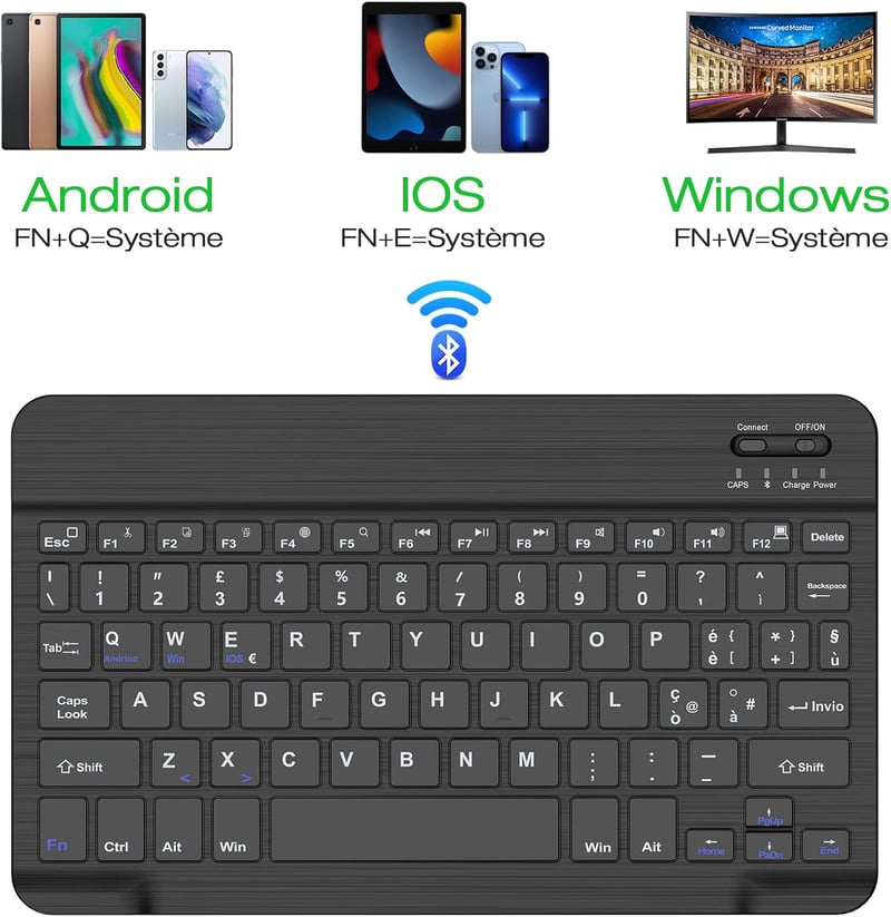 JADEMALL Bluetooth Wireless Billentyűzet iPad Pro/Air/Tablet Lenovo/Samsung/Huawei Fekete