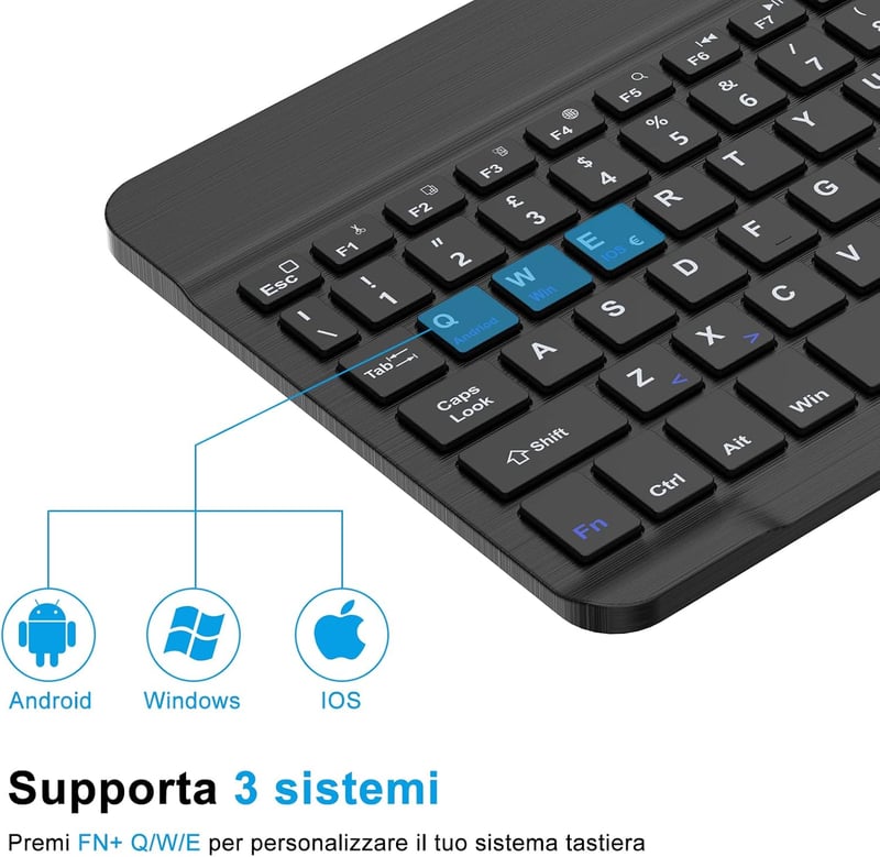 JADEMALL Bluetooth Wireless Billentyűzet iPad Pro/Air/Tablet Lenovo/Samsung/Huawei Fekete