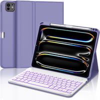 JADEMALL futrola s tipkovnicom za iPad Pro 11 inča (M4) 5. generacije 2024, pozadinsko osvjetljenje u 7 boja, Bluetooth, držač za olovku, ljubičasta 1