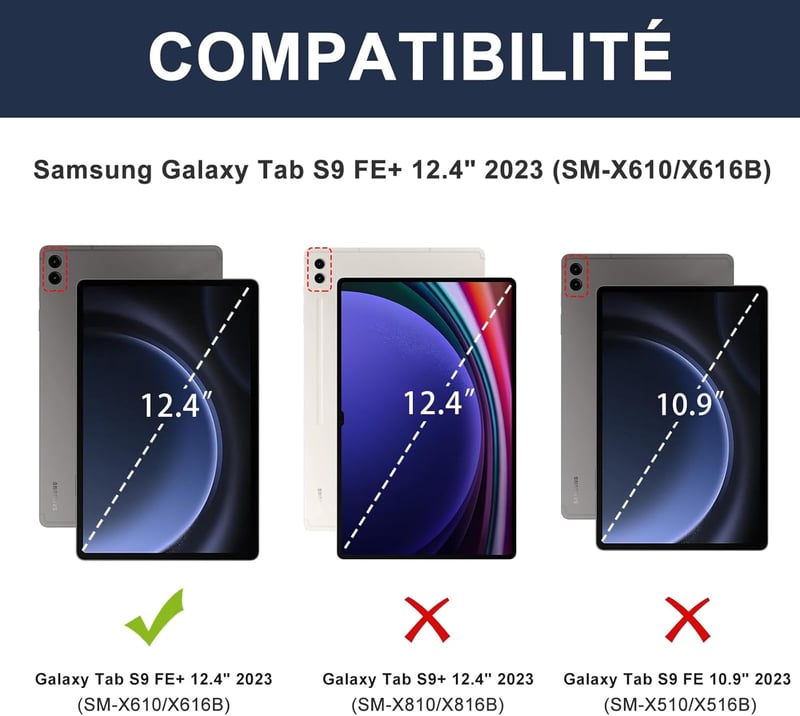 JADEMALL Francia AZERTY Bluetooth Billentyűzet Trackpaddal Samsung Tab S9 FE+/S9 Plus 12.4" Tablethez - Kék Védőtok Érintőpaddal, Állítható 