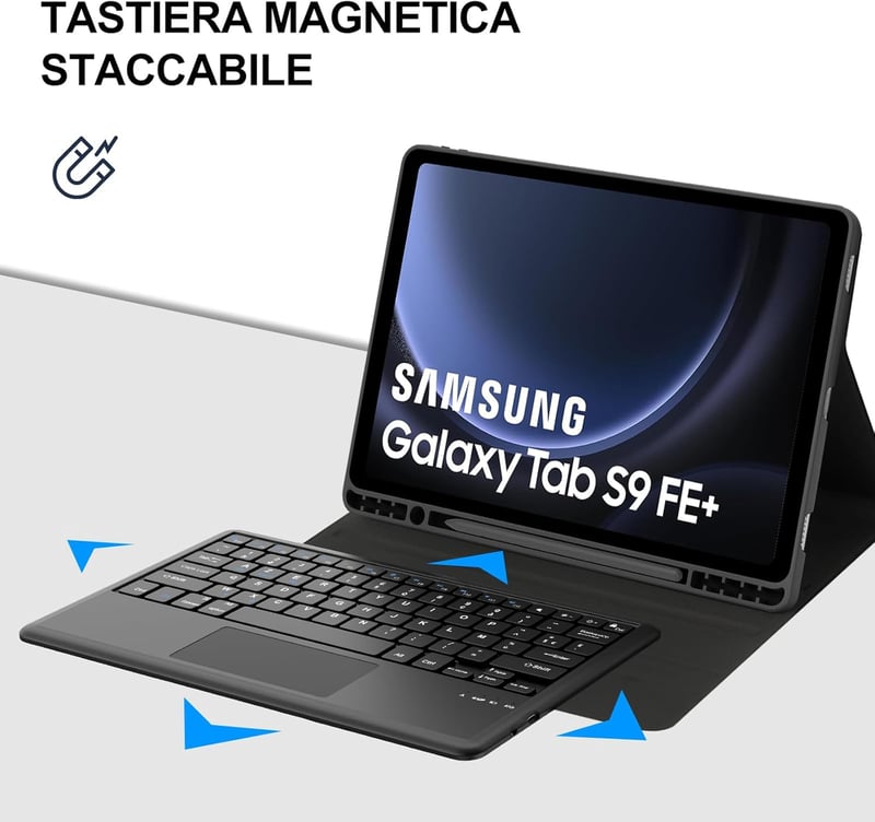 JADEMALL Francia AZERTY Bluetooth Billentyűzet Trackpaddal Samsung Tab S9 FE+/S9 Plus 12.4" Tablethez - Kék Védőtok Érintőpaddal, Állítható 