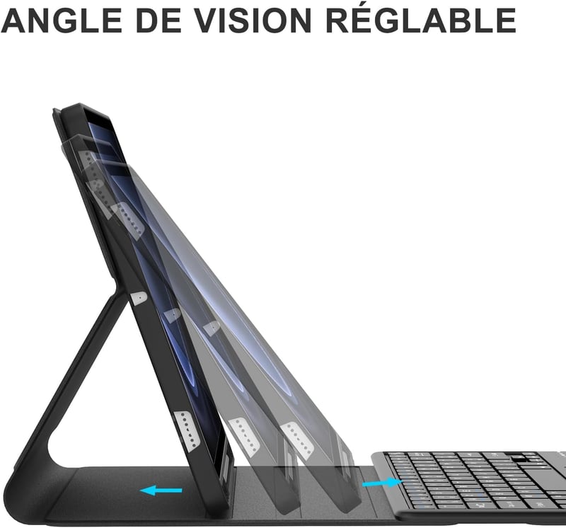 JADEMALL Francia AZERTY Bluetooth Billentyűzet Trackpaddal Samsung Tab S9 FE+/S9 Plus 12.4" Tablethez - Kék Védőtok Érintőpaddal, Állítható 
