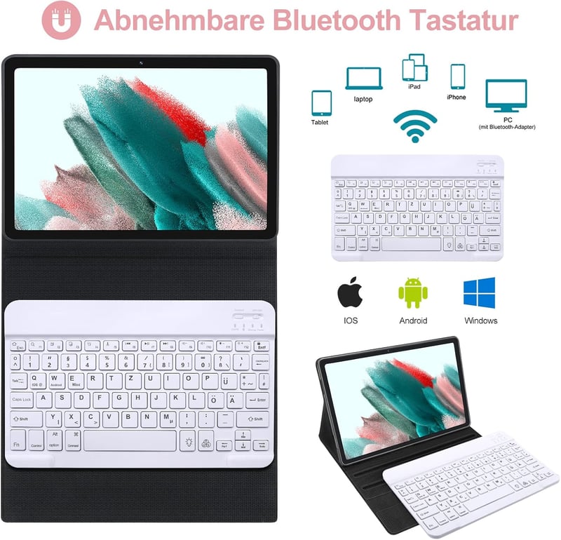 JADEMALL Galaxy Tab A8 tok RGB billentyűzettel, német QWERTZ Bluetooth, rozéarany
