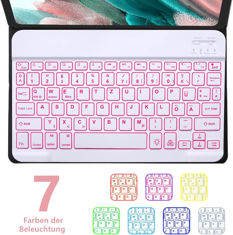 JADEMALL Galaxy Tab A8 tok RGB billentyűzettel, német QWERTZ Bluetooth, rozéarany