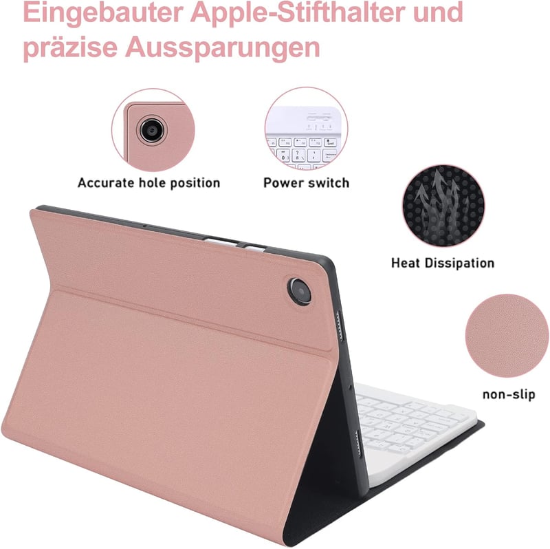JADEMALL Galaxy Tab A8 tok RGB billentyűzettel, német QWERTZ Bluetooth, rozéarany