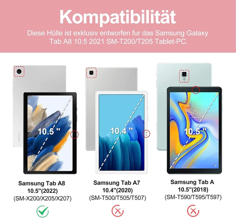JADEMALL Galaxy Tab A8 tok RGB billentyűzettel, német QWERTZ Bluetooth, rozéarany